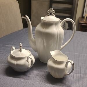 Royal Albert Clair La Lune White And Silver 3 Piece Tea Set